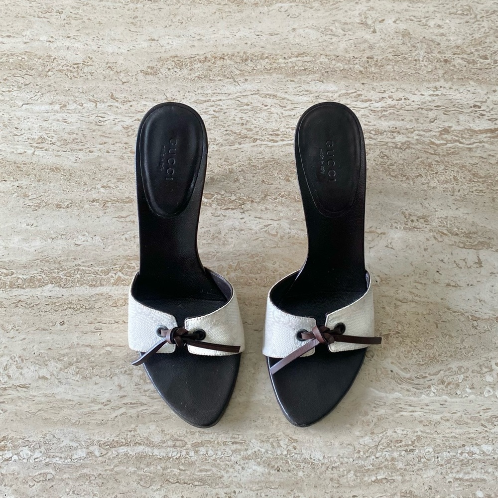 Vintage Gucci GG Canvas Tie Mule Sandal Heels